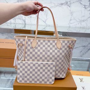 Louis Vuitton MM White Damier Azur Canvas Tote